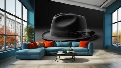 black fedora hat isolated on white background Wall mural