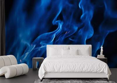 burning blue fire texture on dark background Wall mural