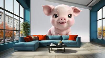 cute 3d baby pig isolated on white background. Wall mural