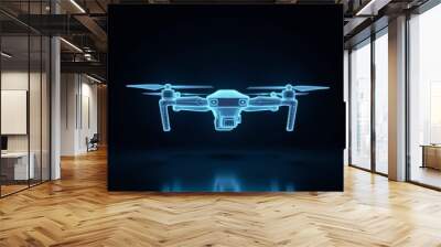 drone in holographic blueprint view on dark background Wall mural