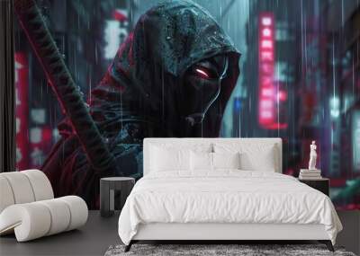 Futuristic ninja digital art Wall mural