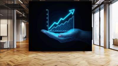 hand holding hologram graphic chart on black background Wall mural