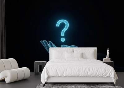 hologram of hand holding question mark on black background Wall mural