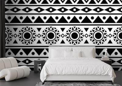 Ikat Aztec ethnic seamless pattern design in black and white color. Ethnic Illustration vector.  Wall mural