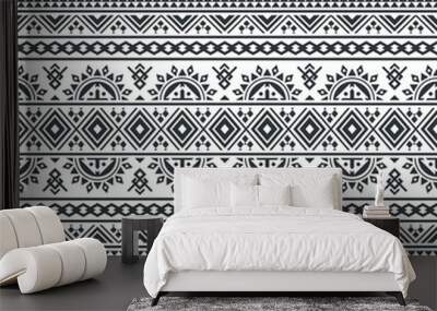 Ikat ethnic pattern vector in black and white color Wall mural