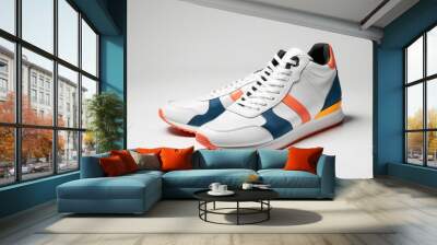 modern sports shoes, mixed white sneakers with colorful colors isolated on white background. Wall mural