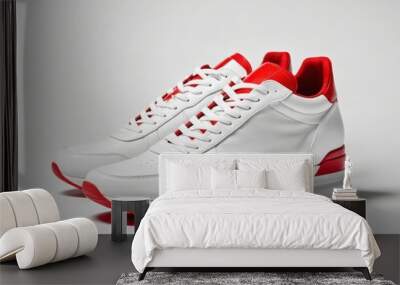 modern sports shoes, red white sneakers isolated on white background. Wall mural