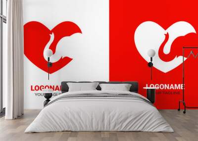 Vector logo heart with elephant Wall mural