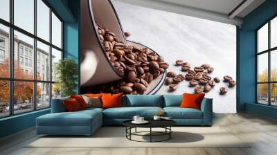 Cup filled with roasted coffee beans Wall mural