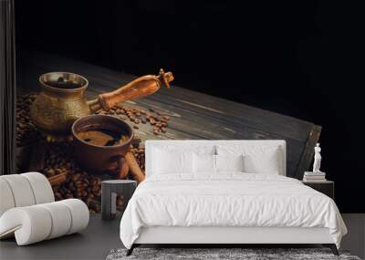 Old coffee cup and turk with roasted beans Wall mural