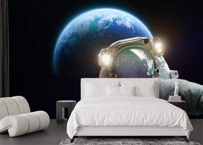 Astronaut in outer black space on orbit of Earth planet. Dark space and cosmonaut. Elements of this image furnished by NASA
 Wall mural