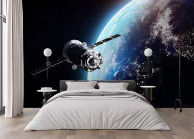 Cargo spaceship on orbit of the Earth planet. Dark space. Elements of this image furnished by NASA Wall mural