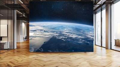 Earth orbit in the outer space. Surface of planet. Stars on background. Milky way. Elements of this image furnished by NASA Wall mural