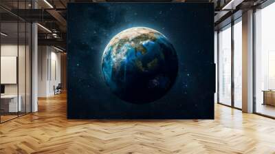 Earth planet ball in the deep space. Sci-fi wallpaper. Blue ocean and continents. Elements of this image furnished by NASA	 Wall mural