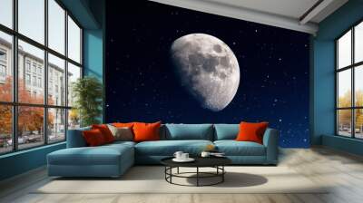 Photography of nightly sky with large moon and stars Wall mural