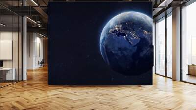 Planet Earth at night. City lights and blue sphere. Wide space wallpaper. Elements of this image furnished by NASA Wall mural