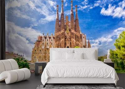 BARCELONA, SPAIN - SEPTEMBER 15,2015 :  Sagrada Familia  in  Barcelona. Sagrada  - the most known the buildings created by Antoni Gaudi. Wall mural