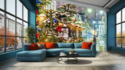 Christmas in Moscow. Christmas decorated street in Moscow Wall mural