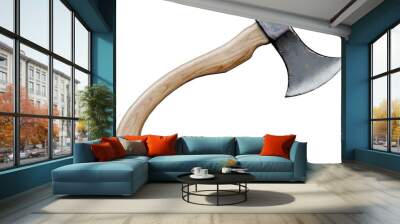 Old ax with wooden handle isolated on white background. 3d illustration. Wall mural