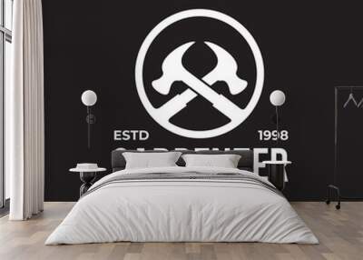 circular Crossed hammer carpenter logo design Wall mural