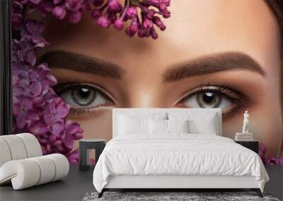 Beautiful eyes of a woman with make-up close-up.  makeup and healthy clean skin. Professional makeup concept Wall mural