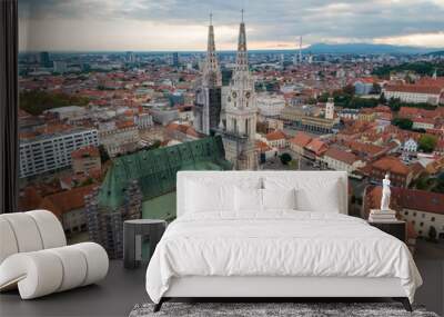 Drone view of the Zagreb Cathedral, Croatia Wall mural