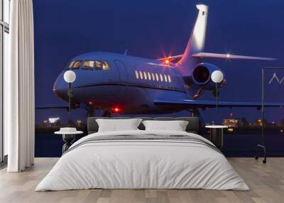 Large modern private business jet ready to take off at night Wall mural