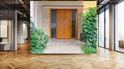 Contemporary house entrance wooden door, Athens Greece Wall mural