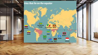 Map of all the countries that lie on the equator Wall mural