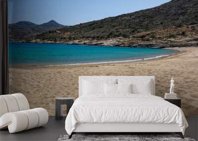 Panoramic view of the wonderful turquoise sandy beach of Plakes in Ios Greece Wall mural