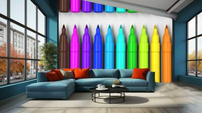 Closeup of colorful markers isolated on white background. Wall mural