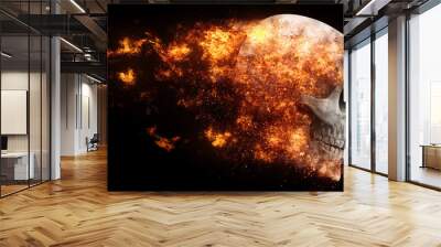 Flying demon skull in flames Wall mural