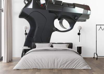 Modern semi automatic gun - black metal with black rubber hand grip - back view Wall mural