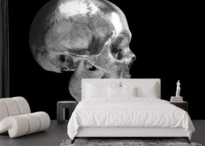 Screaming chrome skull with missing teeth - side view Wall mural