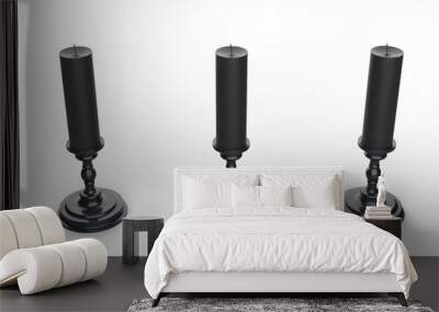 Three black wax candle on black candle holders - top down view Wall mural