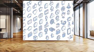 isometric vector illustration on a white background, a large set of icons on the theme of social networks and business, text bubbles with likes and emoticons Wall mural