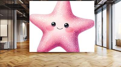 A pink starfish with a cute smiling face. Wall mural