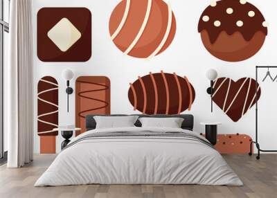 Set of cute chocolate sweet desert flat illustration sticker clipart Wall mural