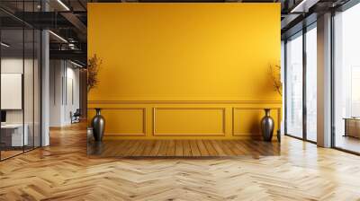 Yellow room interior, modern luxury living room , empty yellow wall with wooden floor, yellow background Wall mural