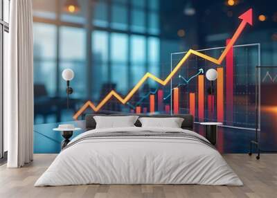 A graph displaying an upward trend, illustrating growth and increasing values over time. Ideal for representing financial progress, business expansion, or positive performance metrics. Wall mural