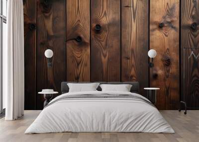 A rich, dark wood grain background showcasing natural textures and patterns. The deep, earthy tones add warmth and elegance, perfect for rustic or modern design aesthetics. Wall mural