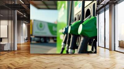 Biofuel filling station with trucks in the background Wall mural