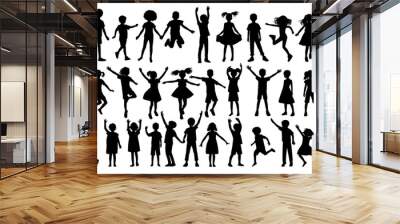 Children depicted in silhouette through vector art. Wall mural