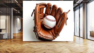 Close-up of a baseball glove and ball isolated on white Wall mural