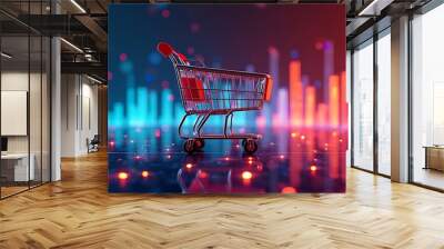 E-commerce Metrics Futuristic Background for Online Retail Analytics. Dynamic data visualization, charts, and graphs presenting insights into digital commerce trends and performance. Wall mural