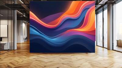 Grainy gradient background blue red yellow abstract glowing color wave black backdrop, noise texture banner poster header design Wall mural