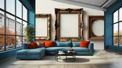 Set of three vintage golden baroque wooden frames Wall mural