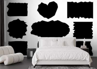 Set of Torn Paper Frames. Vector Collage Shape of Black Ripped Papers Silhouettes isolated on white background. Wall mural