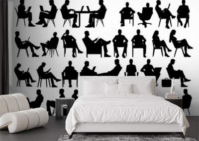 Silhouette of sitting people, large collection, sitting man and girl Wall mural