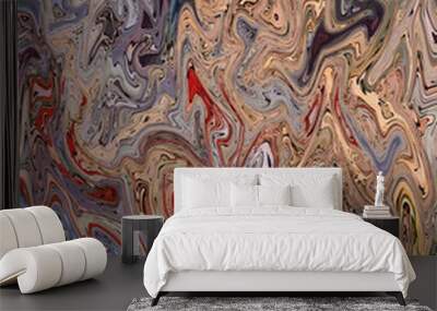 Abstract crazy swirl background. Liquid paint texture in expressionism style. Marble creative backdrop. Graphic fantasy modern fluid drawing. Marbled design with vortex elements. Bright warm colors.  Wall mural